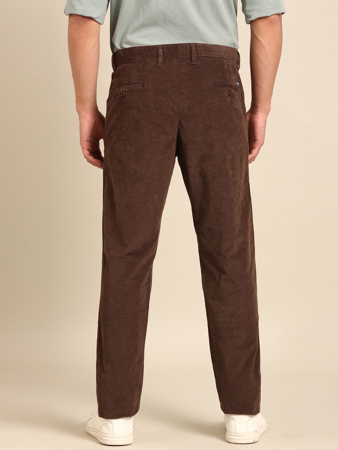 CAVALLO By Linen Club Men's Blended Linen Brown Solid Contemporary Fit Casual Trouser