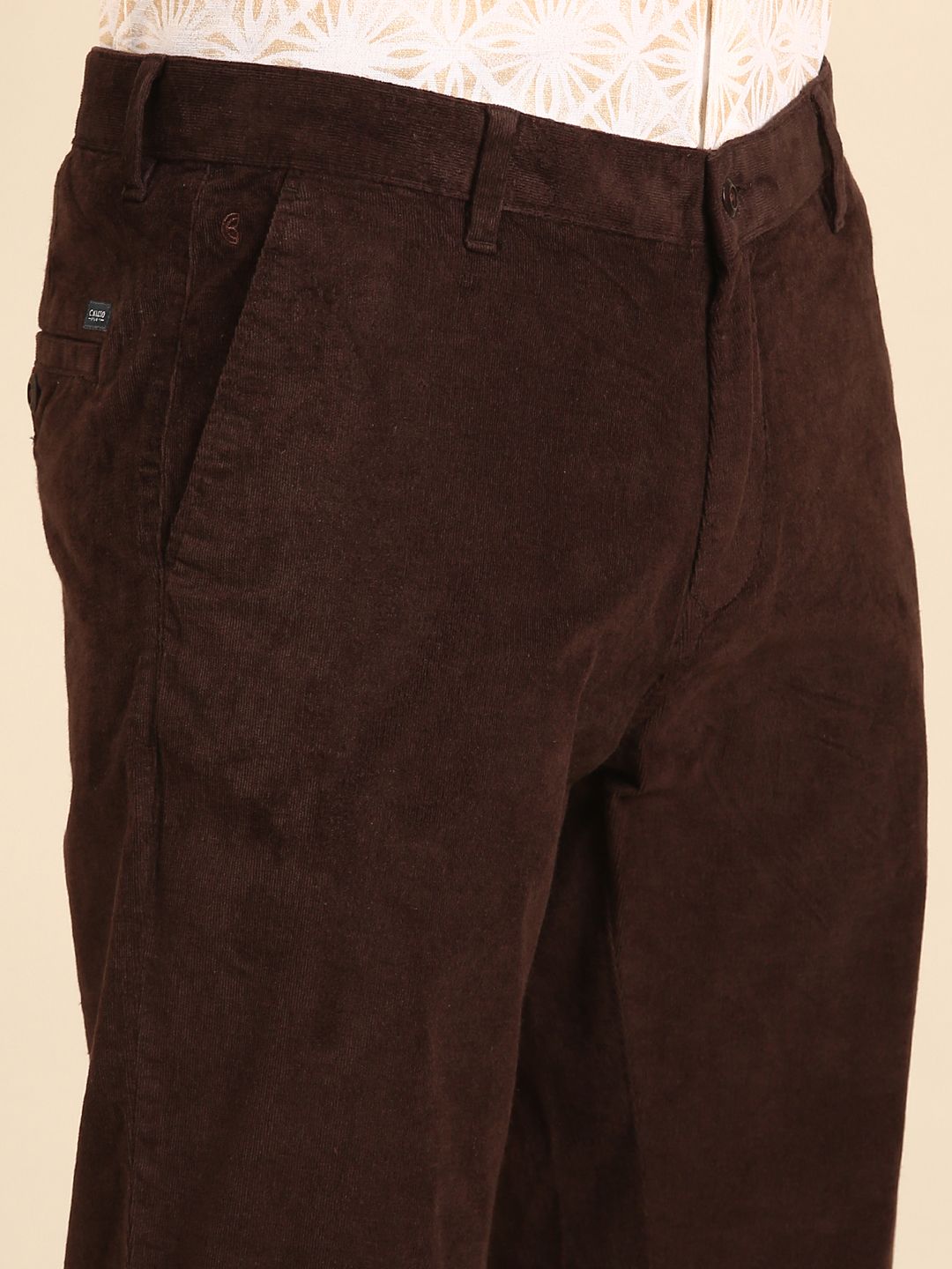 CAVALLO by Linen Club Men's Blended Linen Brown Solid Contemporary Fit Casual Trouser