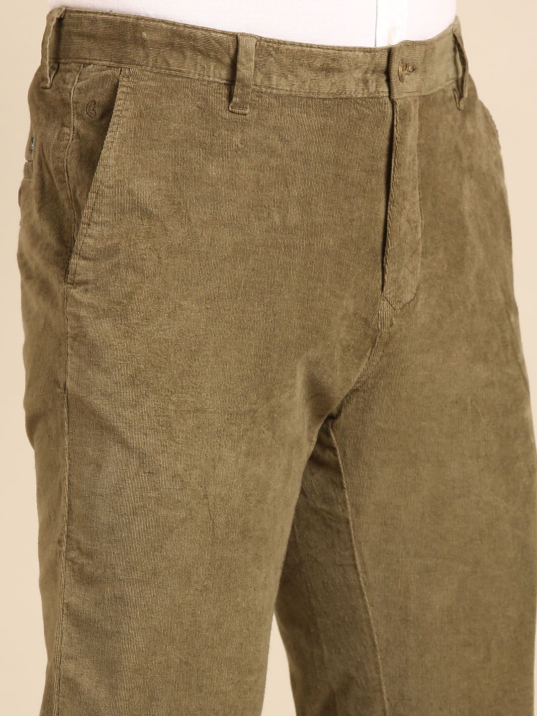 CAVALLO By Linen Club Men's Blended Linen Green Solid Contemporary Fit Casual Trouser