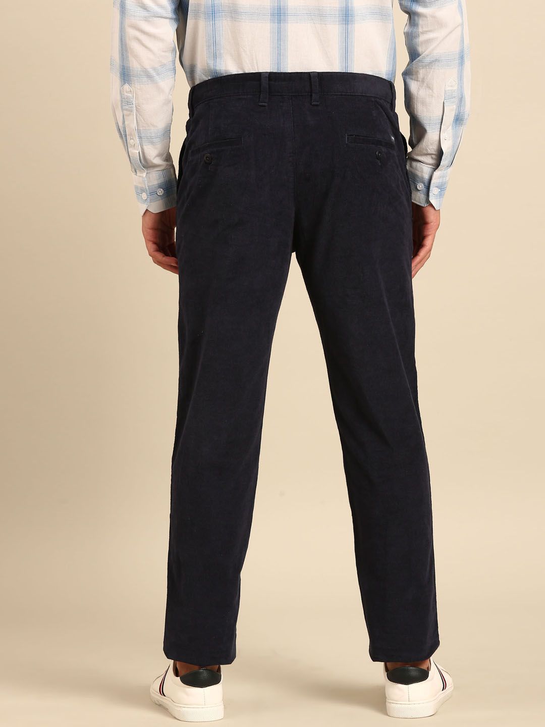 CAVALLO By Linen Club Men's Blended Linen Navy Solid Contemporary Fit Casual Trouser
