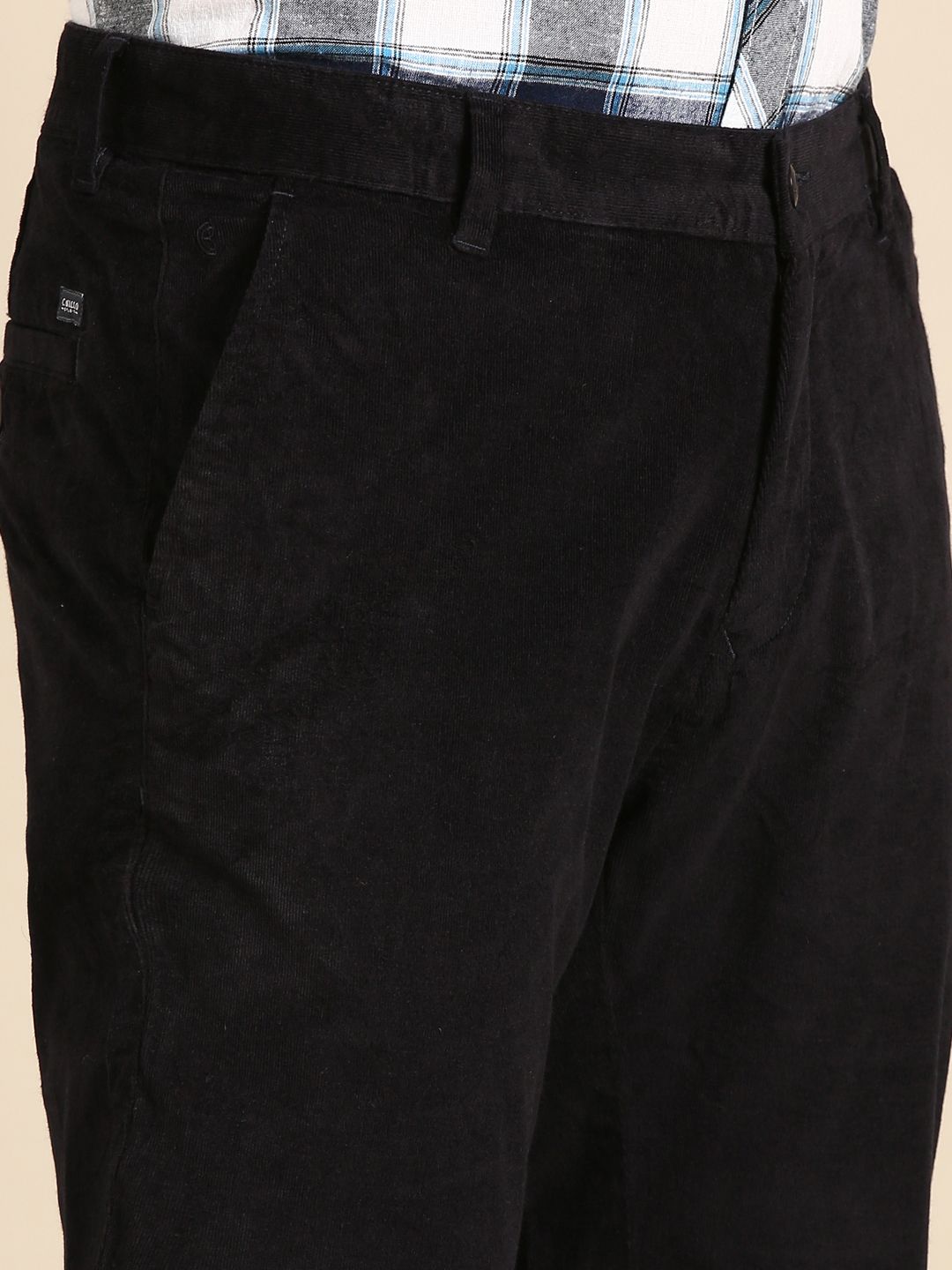 CAVALLO By Linen Club Men's Blended Linen Navy Solid Contemporary Fit Casual Trouser