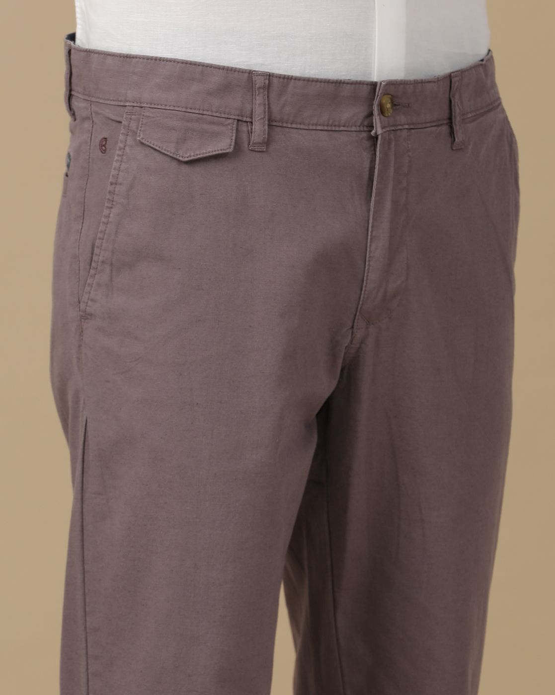 Mens Linen Purple Solid Contemporary Fit Casual Trousers