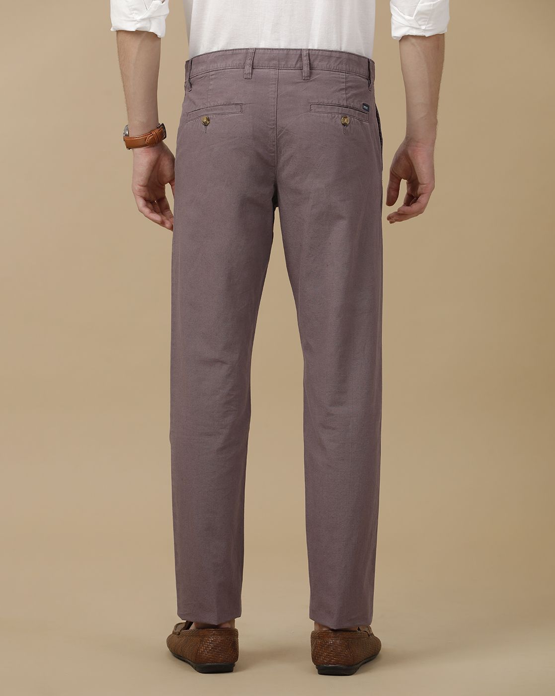 Mens Linen Purple Solid Contemporary Fit Casual Trousers