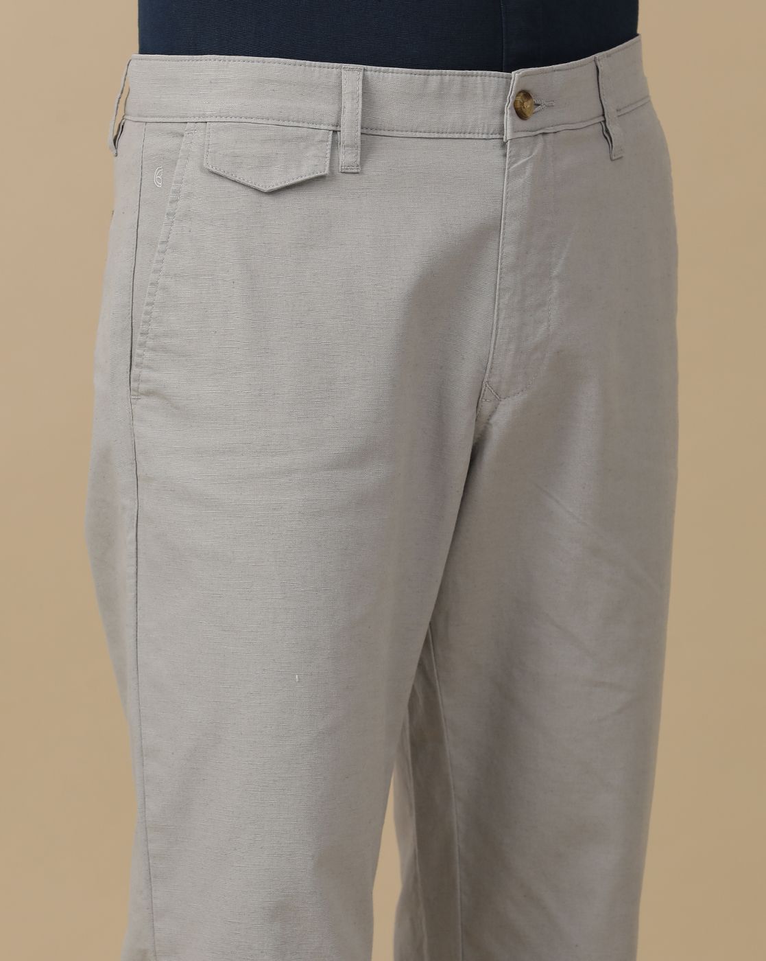 Mens Linen Grey Solid Contemporary Fit Casual Trousers