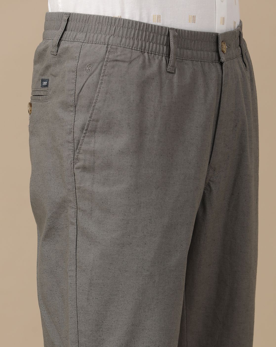 Mens Linen Grey Solid Contemporary Fit Casual Trousers