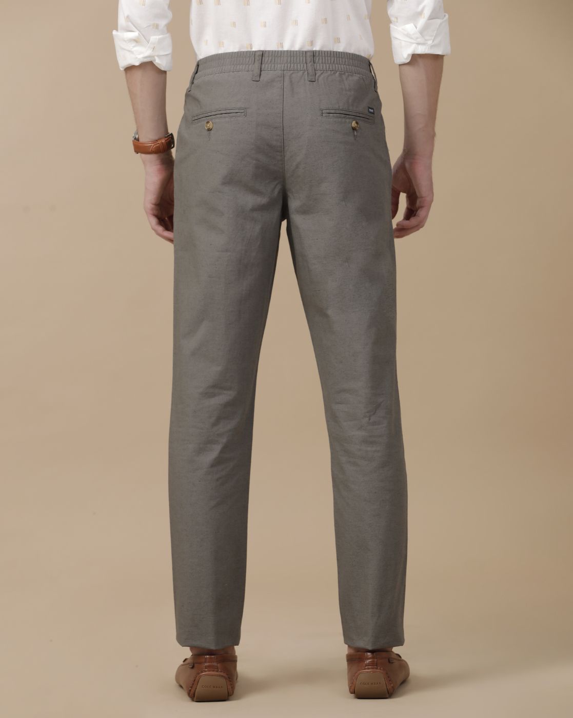 Mens Linen Grey Solid Contemporary Fit Casual Trousers