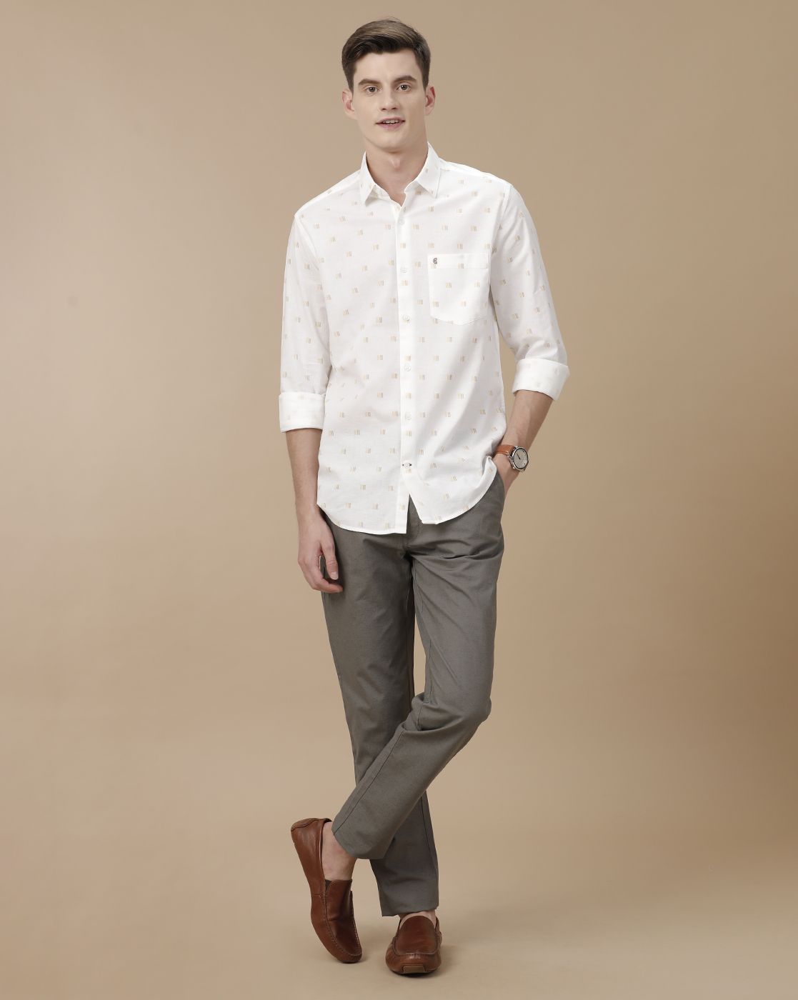 Mens Linen Grey Solid Contemporary Fit Casual Trousers