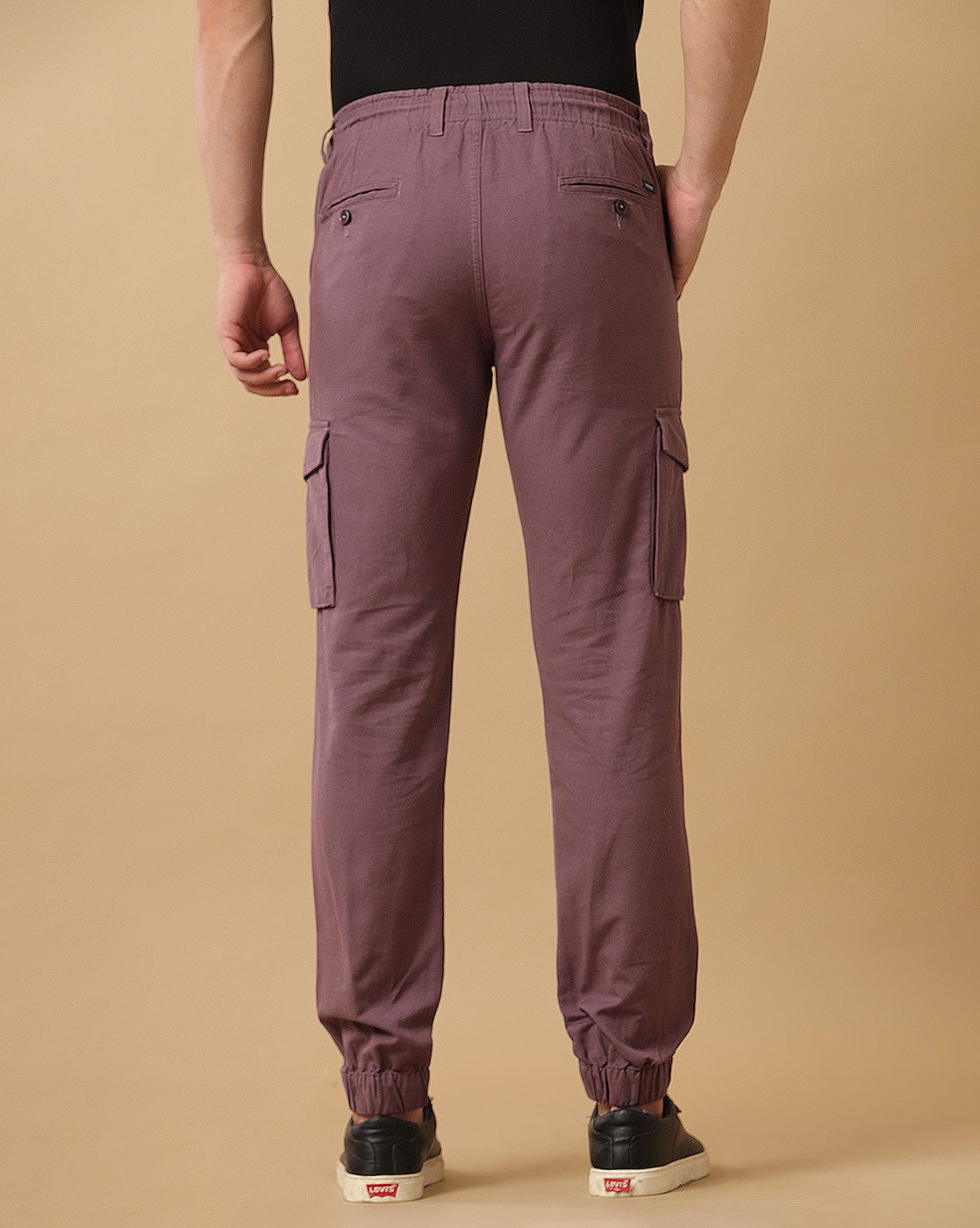 Mens Linen Purple Contemporary Fit Cargo Trousers