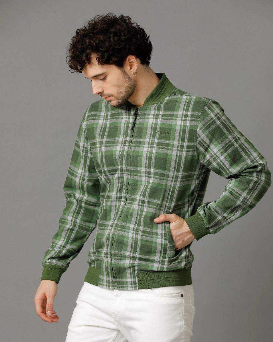 Cavallo by Linen Club Green Checked Full Sleeve Cotton Linen Jacket for Men