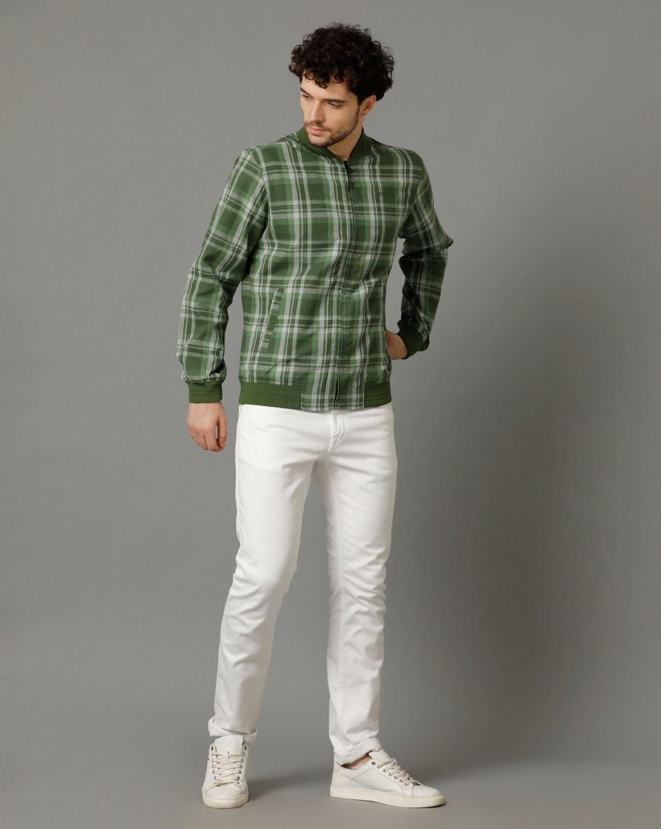 Cavallo by Linen Club Green Checked Full Sleeve Cotton Linen Jacket for Men