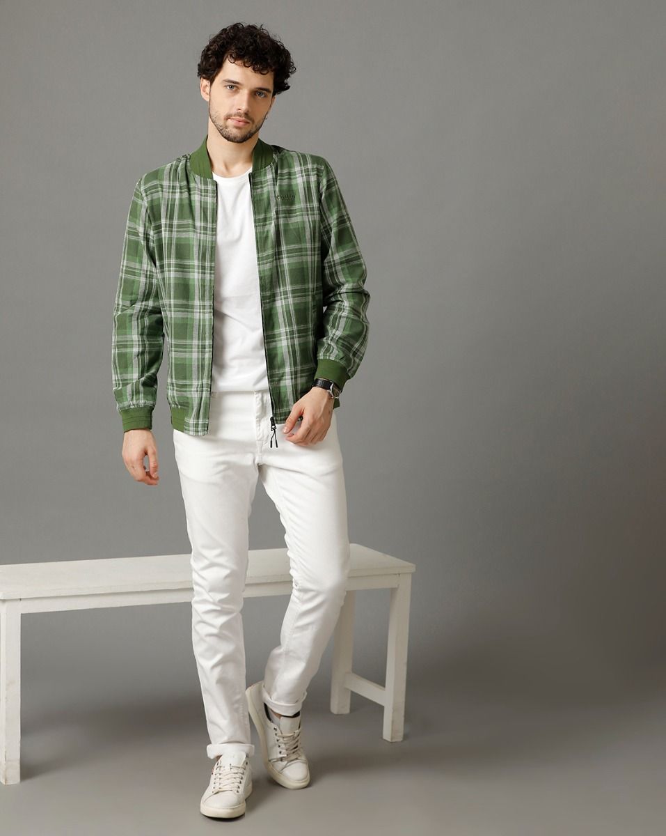 Cavallo by Linen Club Green Checked Full Sleeve Cotton Linen Jacket for Men