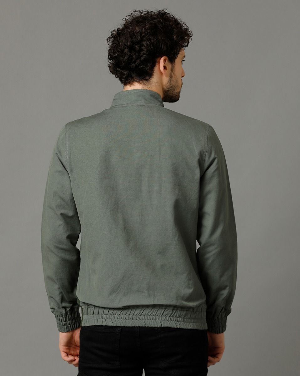 Cavallo by Linen Club Green Colour Blocked Full Sleeve Cotton Linen Jacket for Men