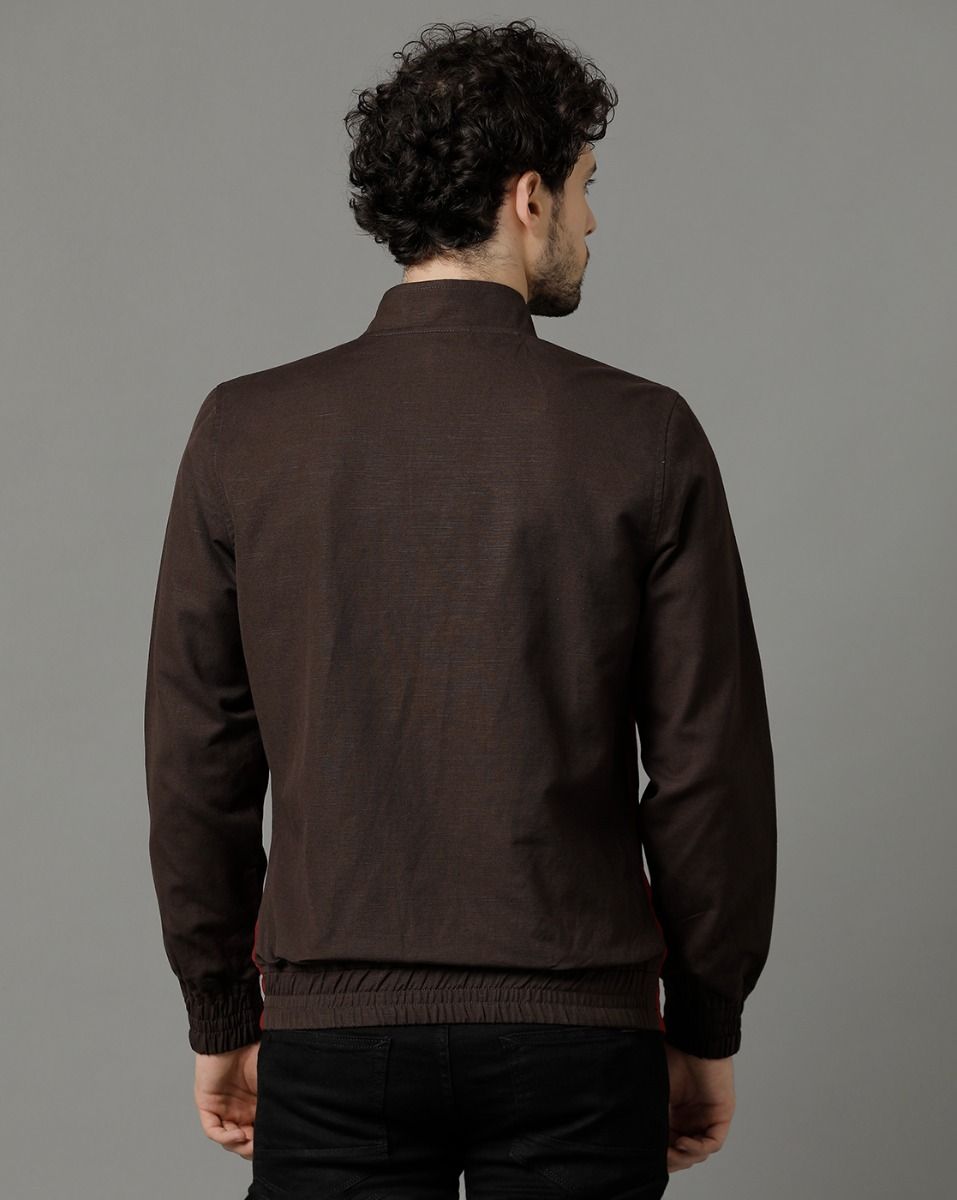 Cavallo by Linen Club Brown Colour Blocked Full Sleeve Cotton Linen Jacket for Men