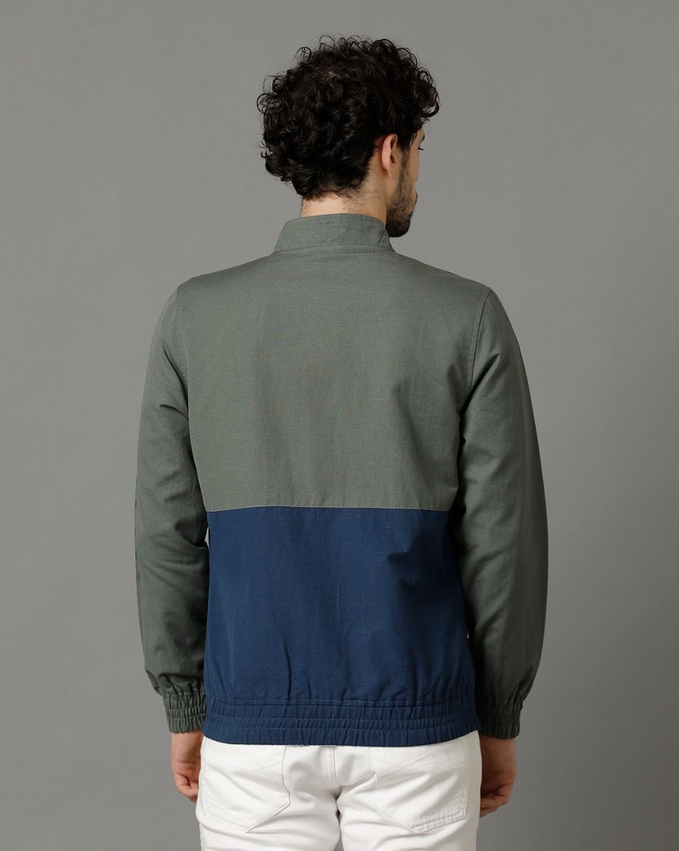 Cavallo by Linen Club Green Colour Blocked Full Sleeve Cotton Linen Jacket for Men