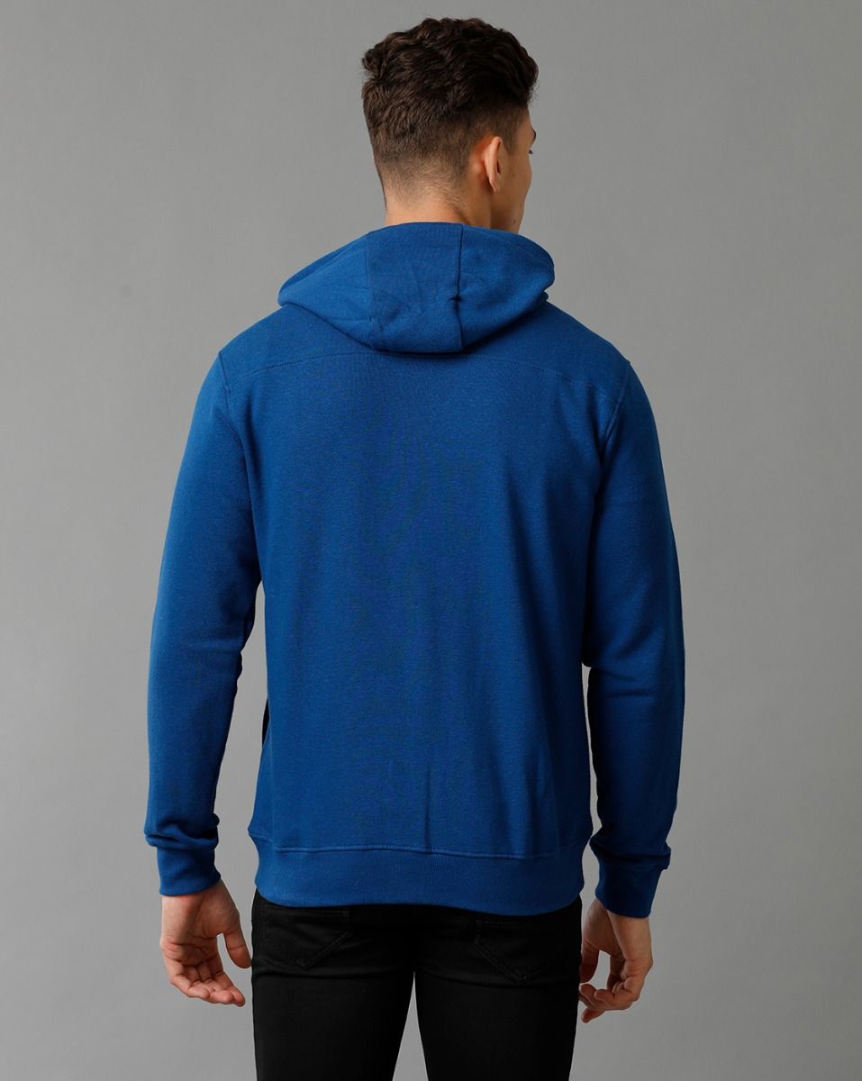 Cavallo By Linen Club Men's Knitted Cotton Linen Blue Solid Hoodie Jacket