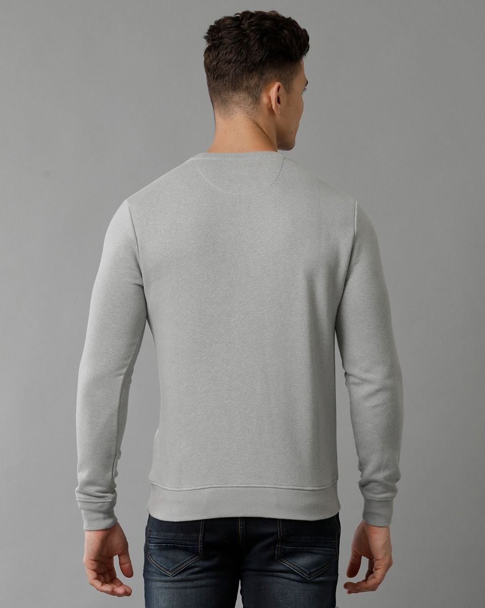 Cavallo By Linen Club Men's Knitted Cotton Linen Grey Solid Crew Neck Sweatshirt