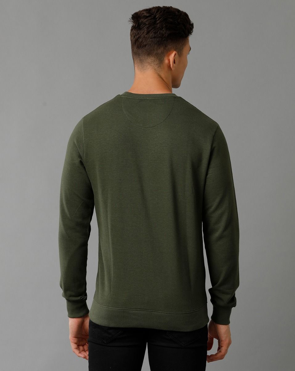 Cavallo By Linen Club Men's Knitted Cotton Linen Green Solid Crew Neck Sweatshirt