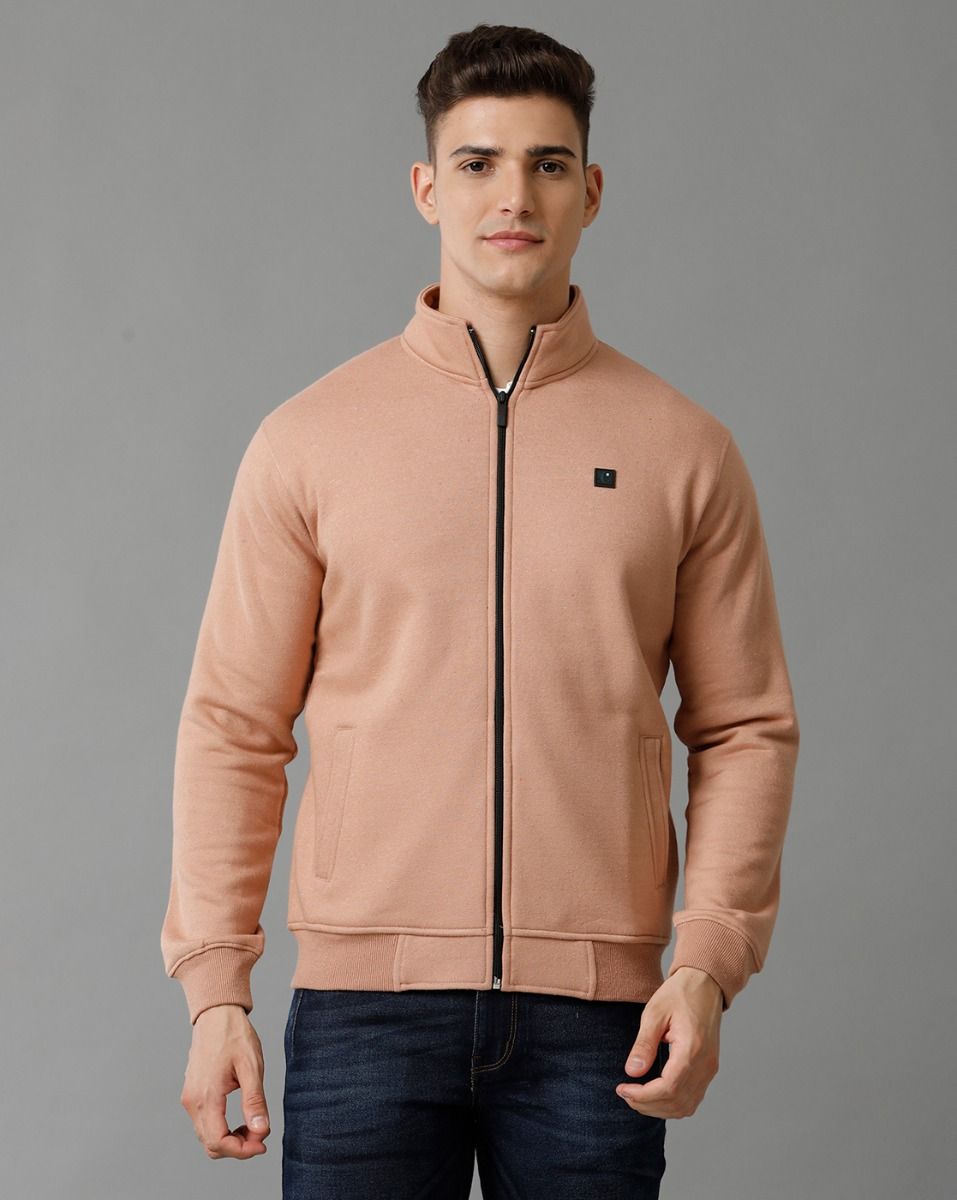 Cavallo By Linen Club Men's Knitted Cotton Linen PEACH Solid Sporty Knit Jacket