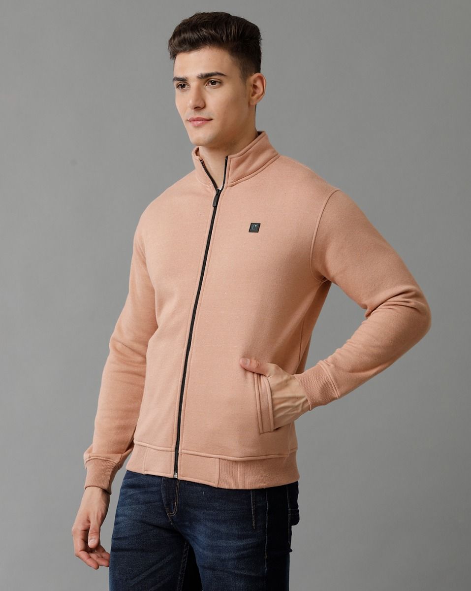 Cavallo By Linen Club Men's Knitted Cotton Linen PEACH Solid Sporty Knit Jacket