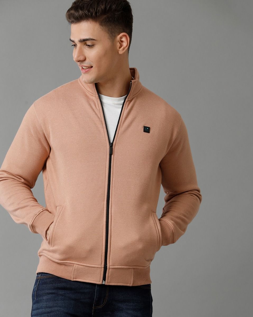 Cavallo By Linen Club Men's Knitted Cotton Linen PEACH Solid Sporty Knit Jacket