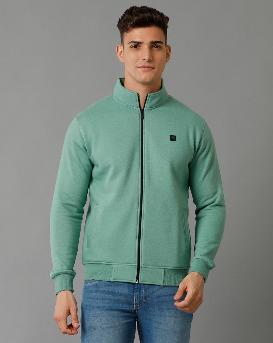 Cavallo By Linen Club Men's Knitted Cotton Linen Green Solid Sporty Knit Jacket