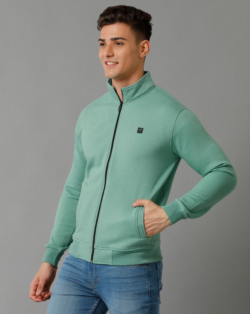 Cavallo By Linen Club Men's Knitted Cotton Linen Green Solid Sporty Knit Jacket