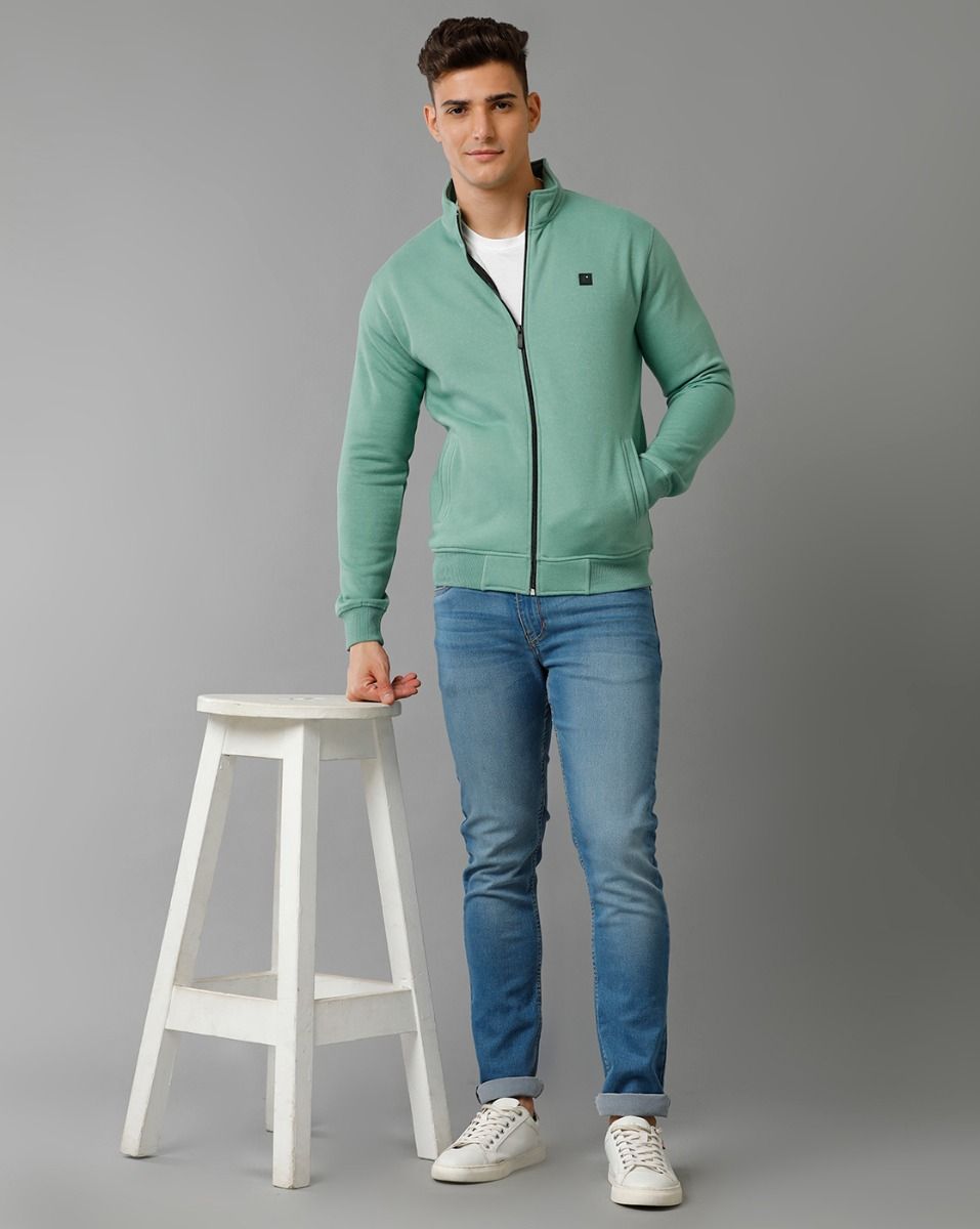 Cavallo By Linen Club Men's Knitted Cotton Linen Green Solid Sporty Knit Jacket