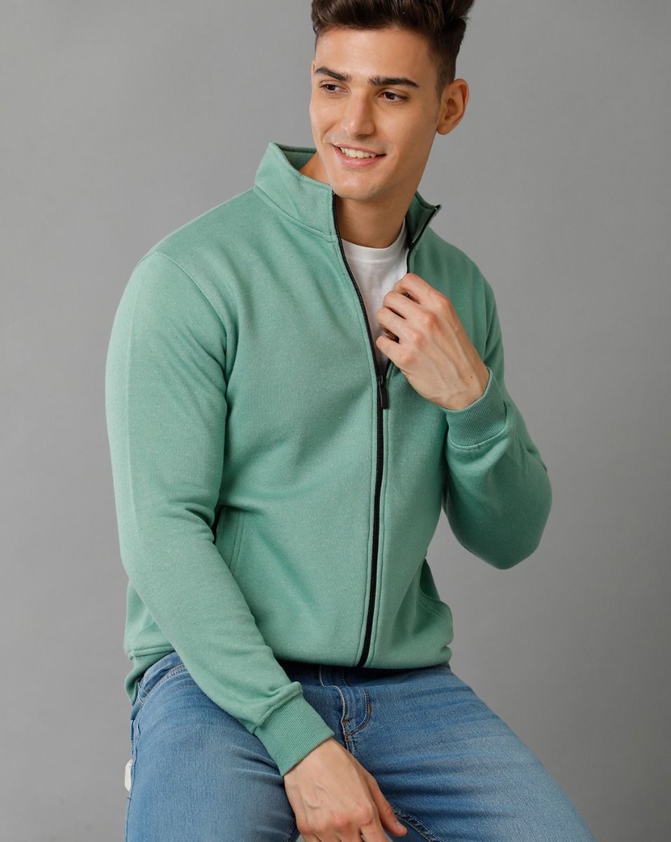 Cavallo By Linen Club Men's Knitted Cotton Linen Green Solid Sporty Knit Jacket