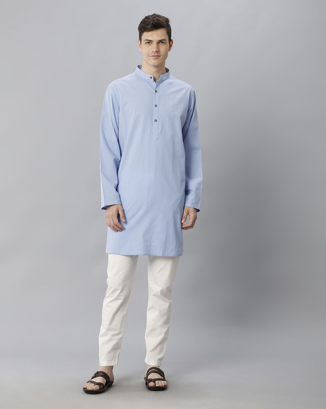 Cavallo By Linen Club Men's Cotton Linen Blue Solid Regular Fit  Kurta