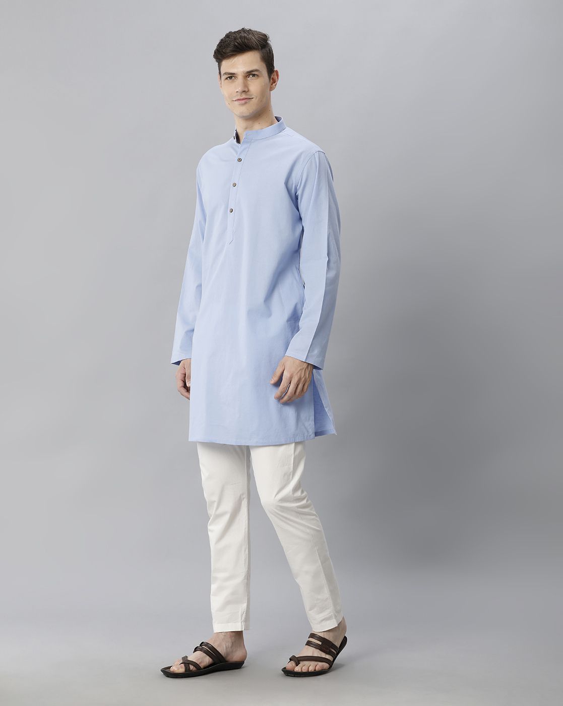 Cavallo By Linen Club Men's Cotton Linen Blue Solid Regular Fit  Kurta