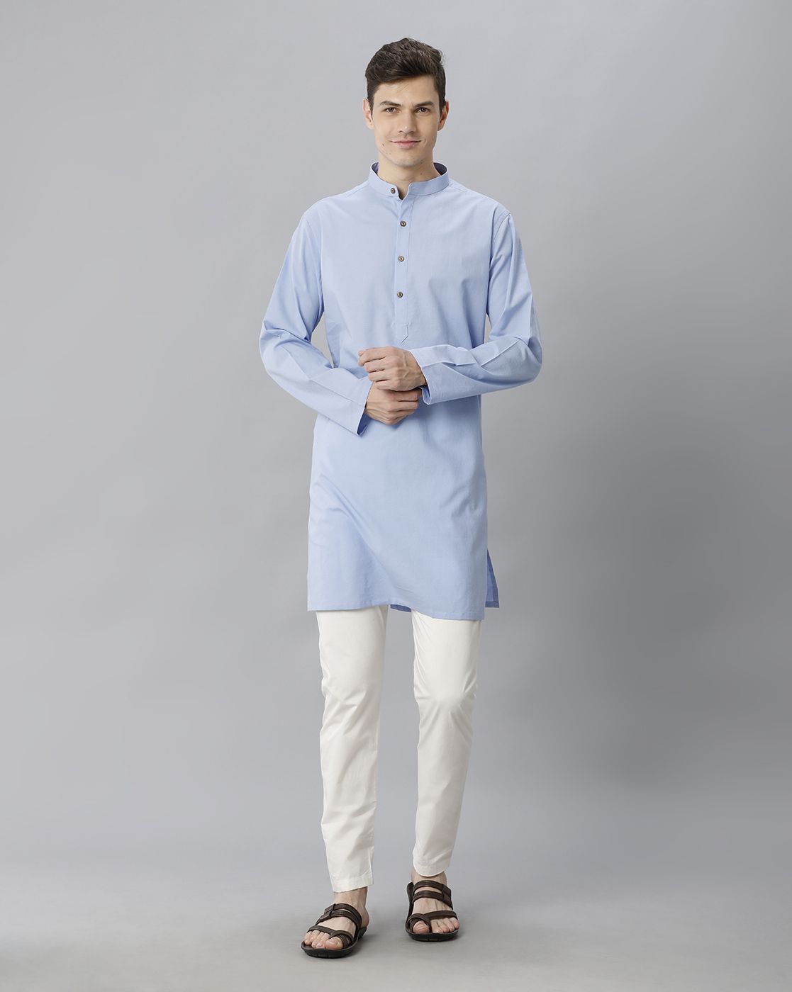 Cavallo By Linen Club Men's Cotton Linen Blue Solid Regular Fit  Kurta