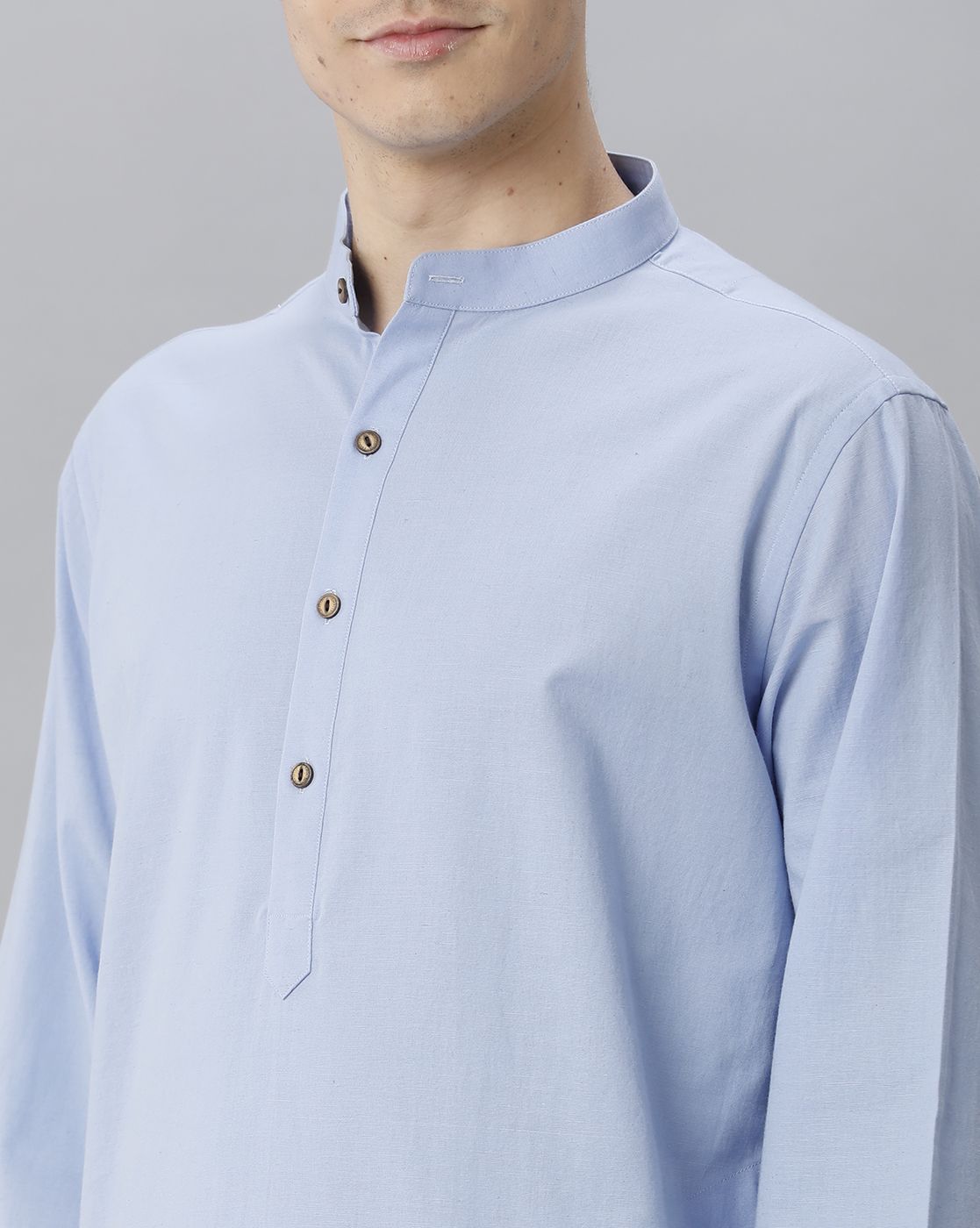 Cavallo By Linen Club Men's Cotton Linen Blue Solid Regular Fit  Kurta