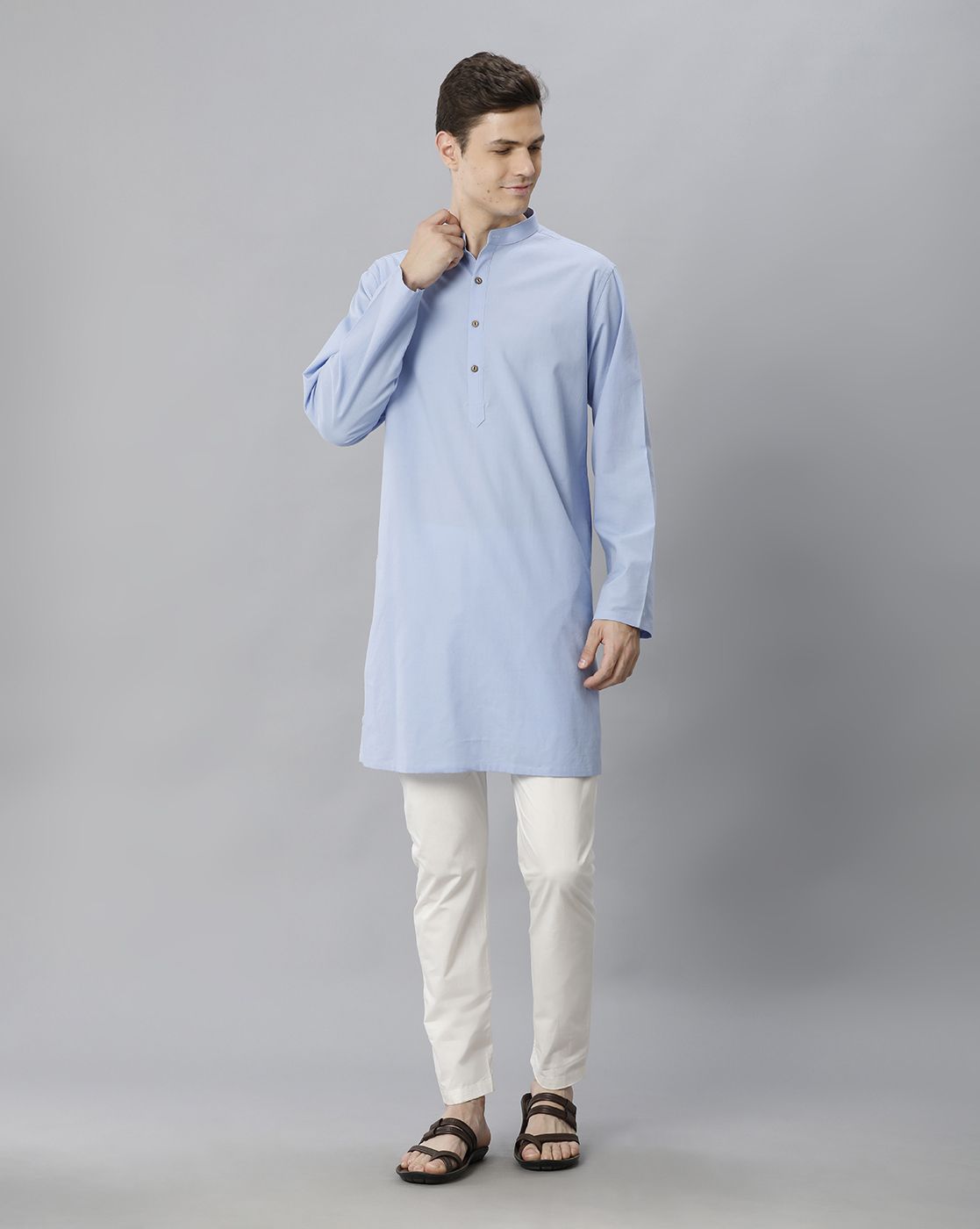 Cavallo By Linen Club Men's Cotton Linen Blue Solid Regular Fit  Kurta