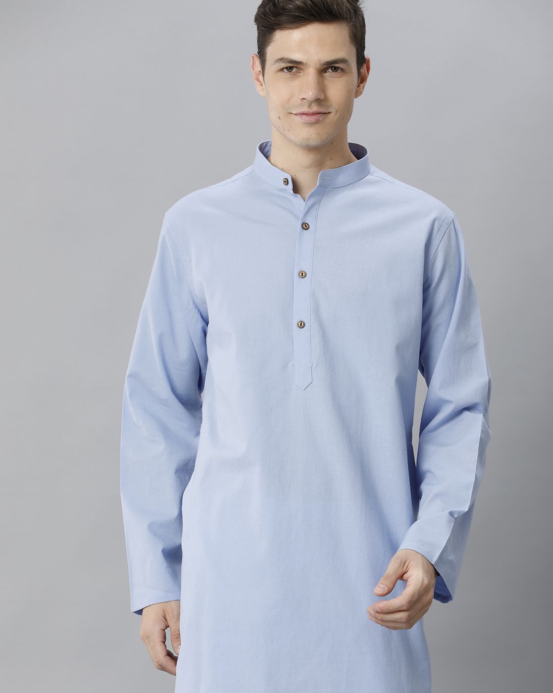 Cavallo By Linen Club Men's Cotton Linen Blue Solid Regular Fit  Kurta