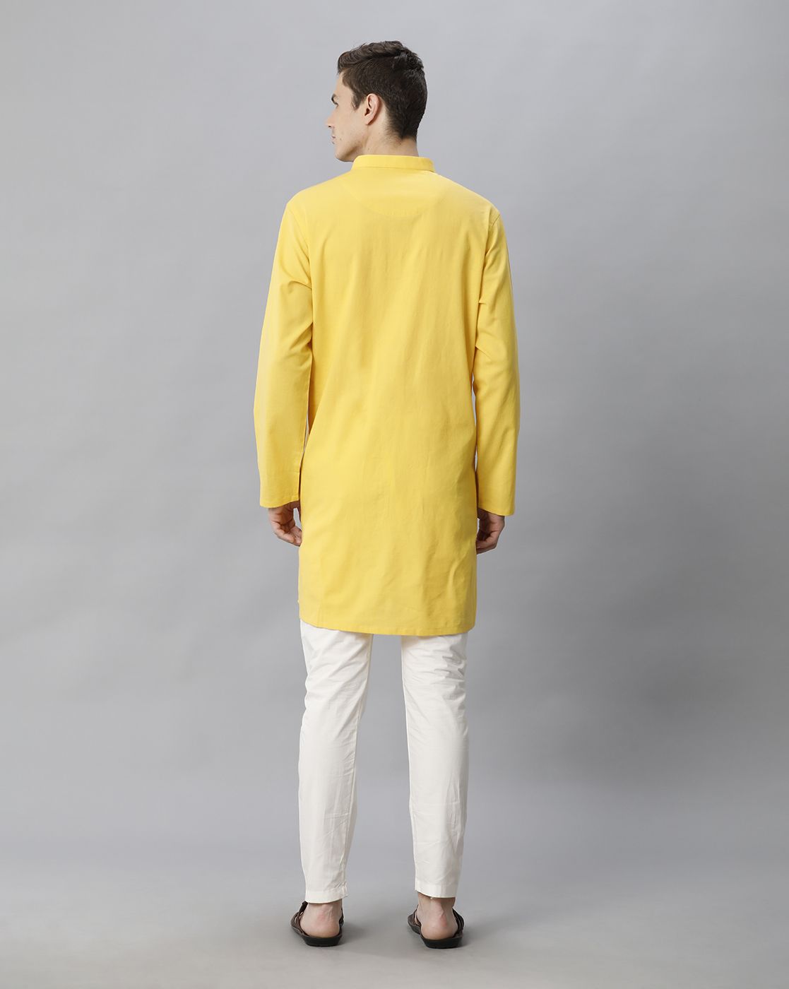 Cavallo By Linen Club Men's Cotton Linen Yellow Solid Regular Fit  Kurta