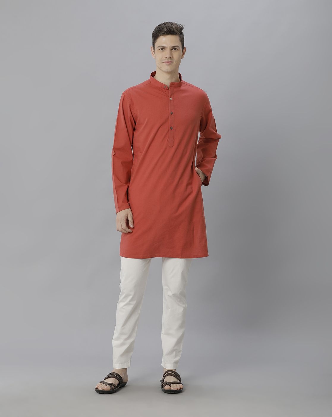 Cavallo By Linen Club Men's Cotton Linen Red Solid Regular Fit  Kurta