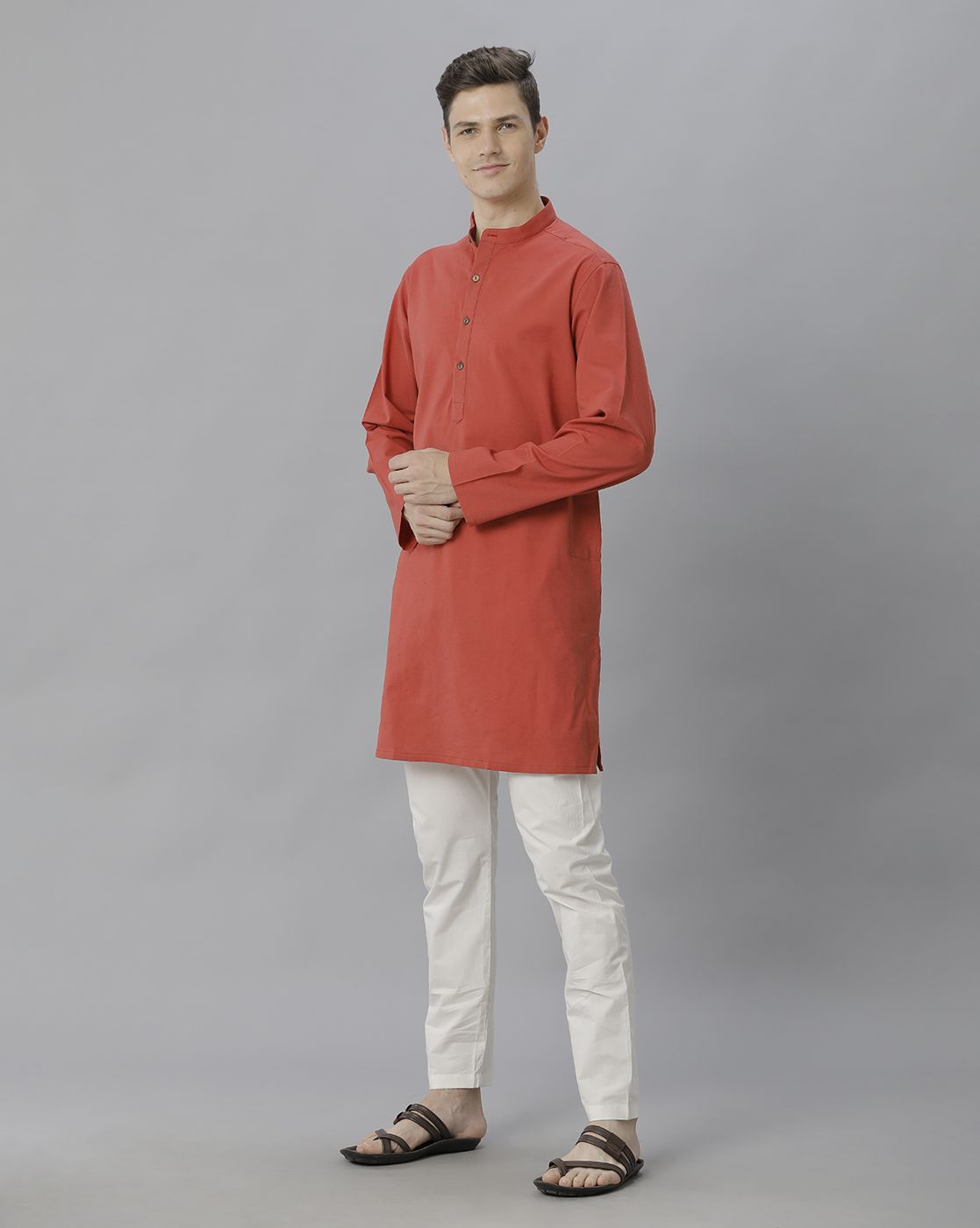 Cavallo By Linen Club Men's Cotton Linen Red Solid Regular Fit  Kurta