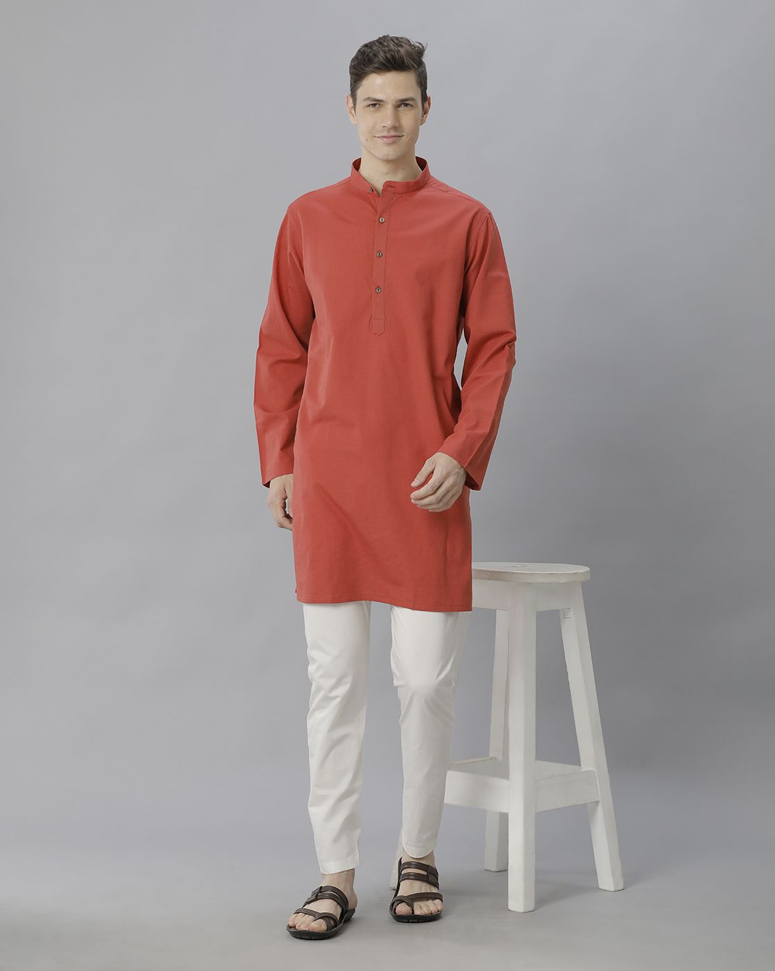 Cavallo By Linen Club Men's Cotton Linen Red Solid Regular Fit  Kurta