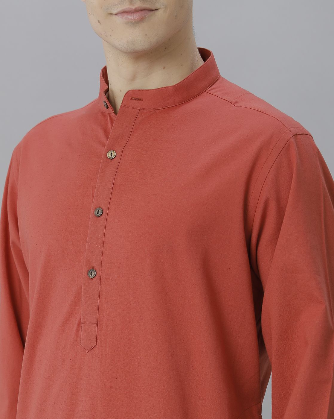 Cavallo By Linen Club Men's Cotton Linen Red Solid Regular Fit  Kurta