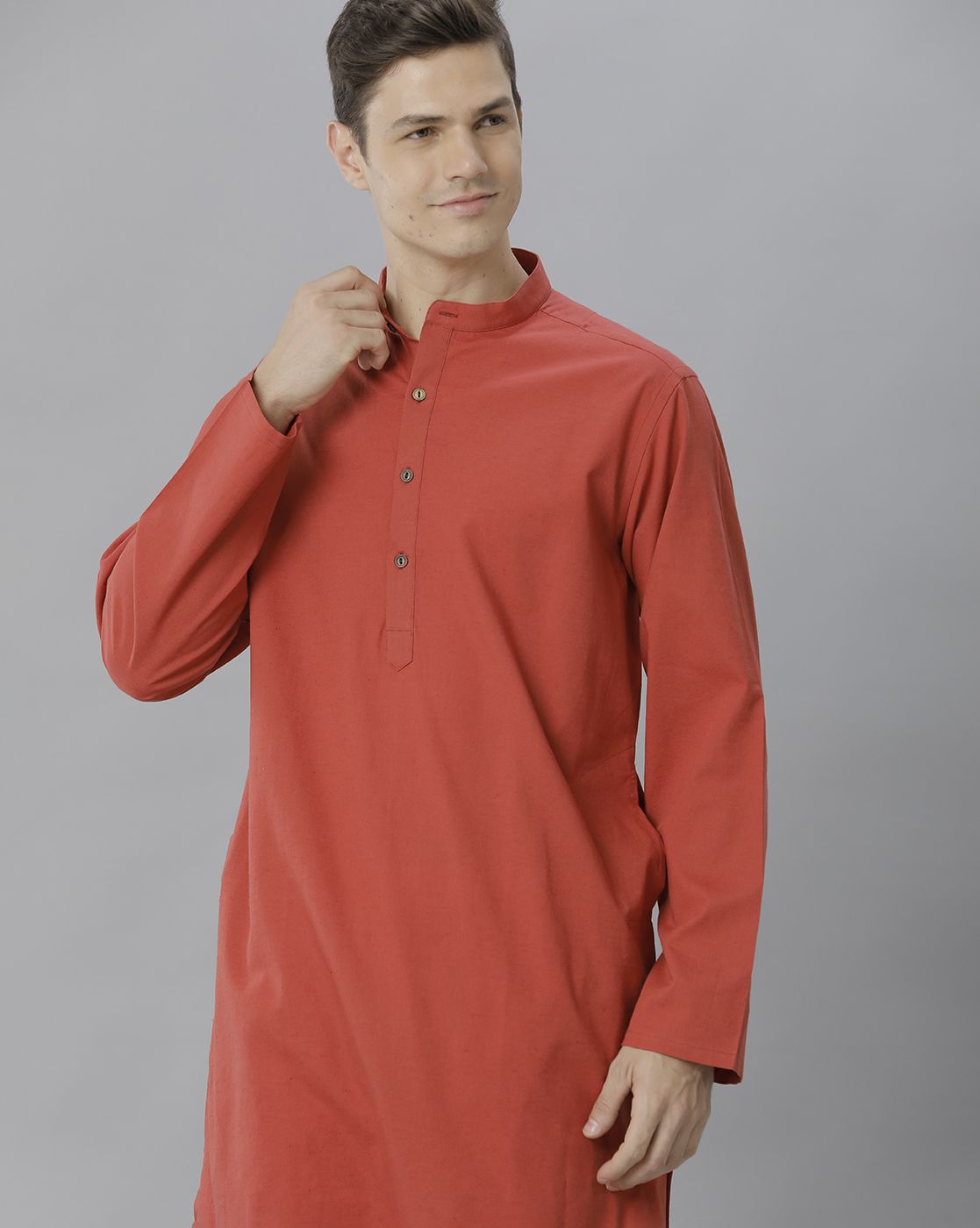 Cavallo By Linen Club Men's Cotton Linen Red Solid Regular Fit  Kurta