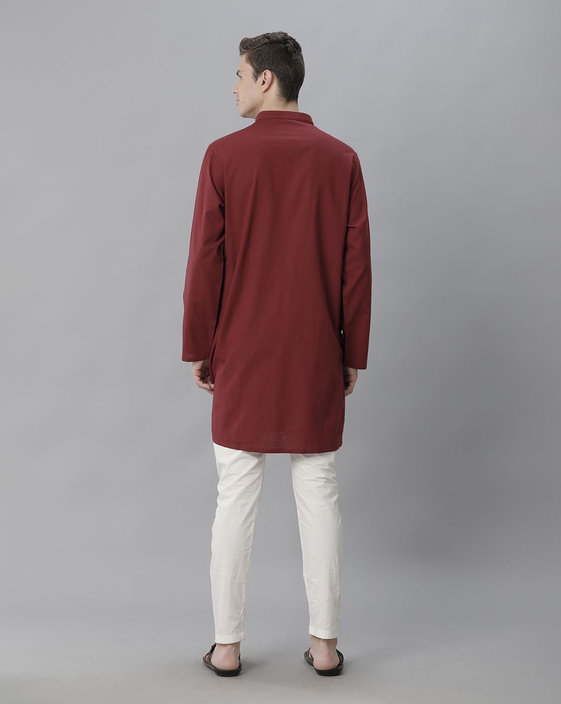 Cavallo By Linen Club Men's Cotton Linen Maroon Solid Regular Fit  Kurta