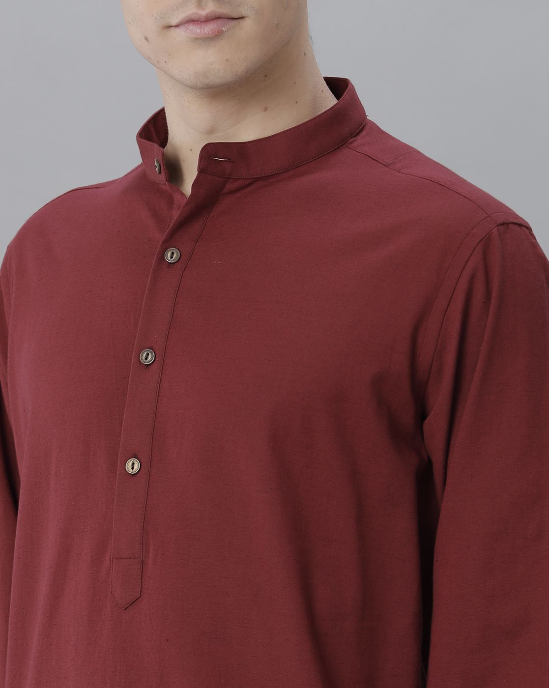 Cavallo By Linen Club Men's Cotton Linen Maroon Solid Regular Fit  Kurta