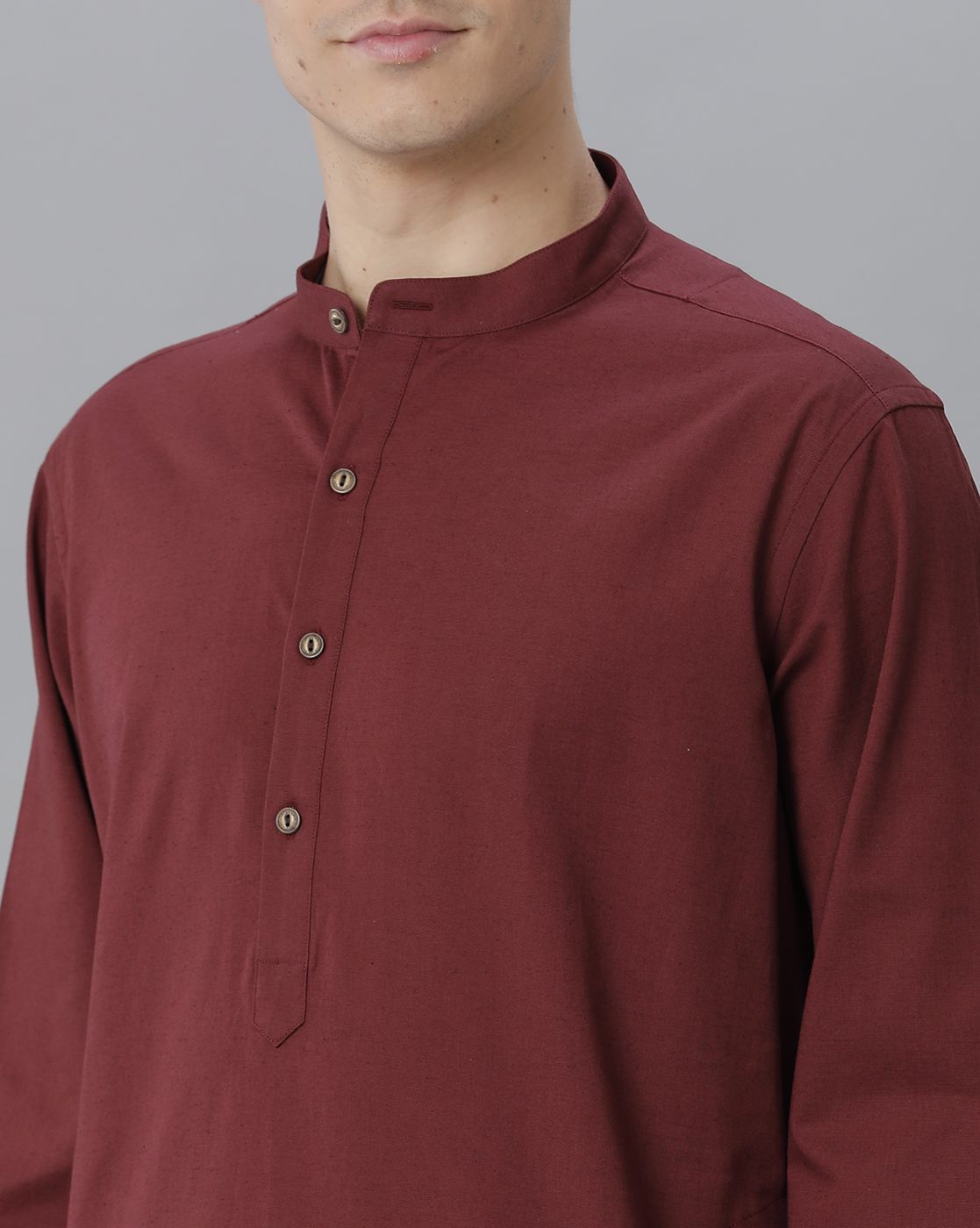 Cavallo By Linen Club Men's Cotton Linen Maroon Solid Regular Fit  Kurta