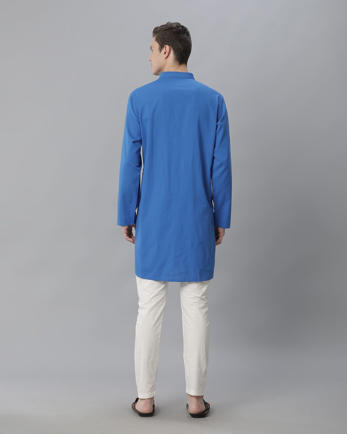 Cavallo By Linen Club Men's Cotton Linen Blue Solid Regular Fit  Kurta