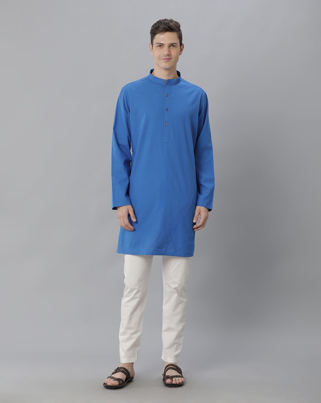 Cavallo By Linen Club Men's Cotton Linen Blue Solid Regular Fit  Kurta