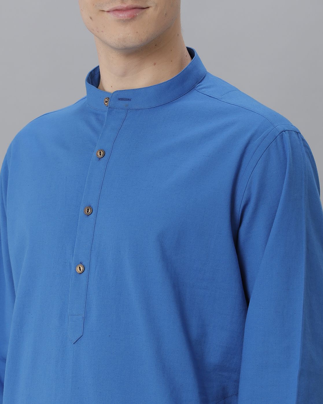 Cavallo By Linen Club Men's Cotton Linen Blue Solid Regular Fit  Kurta