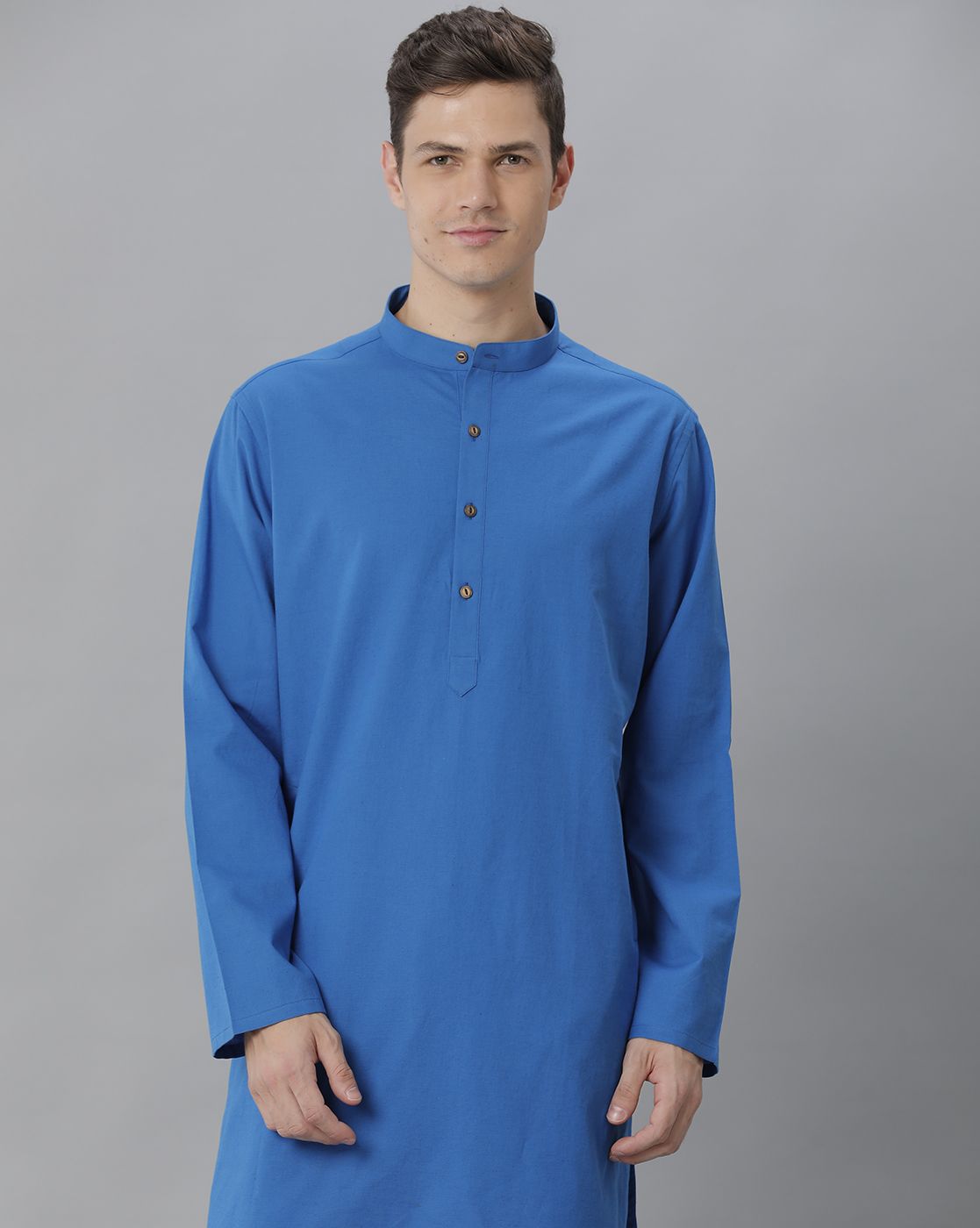 Cavallo By Linen Club Men's Cotton Linen Blue Solid Regular Fit  Kurta