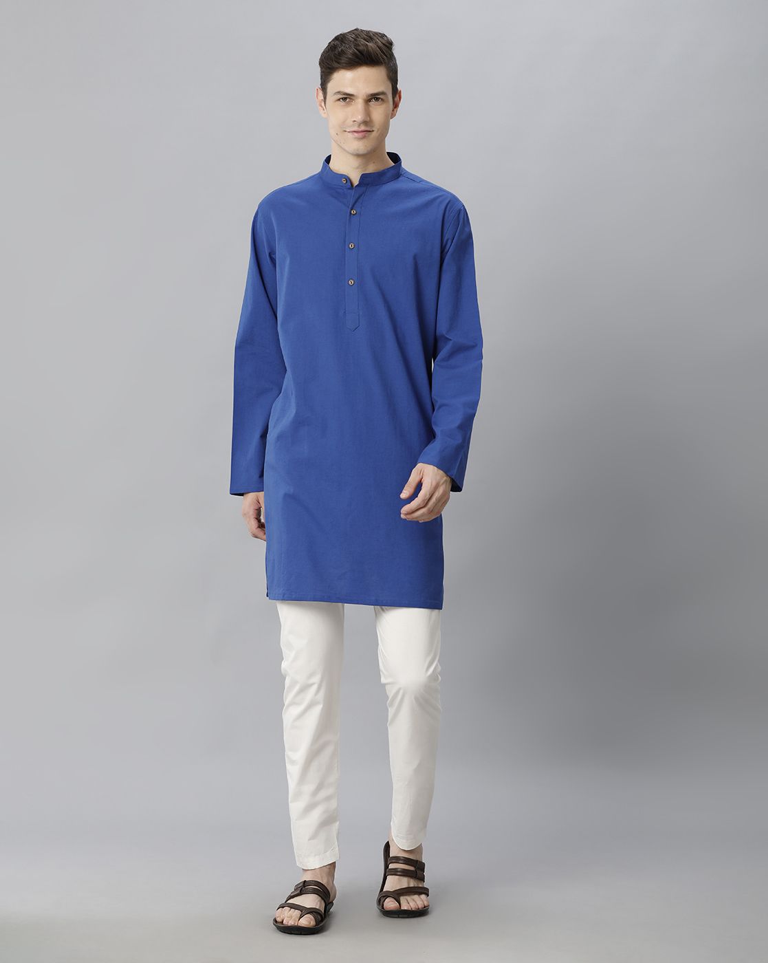 Cavallo By Linen Club Men's Cotton Linen Blue Solid Regular Fit  Kurta