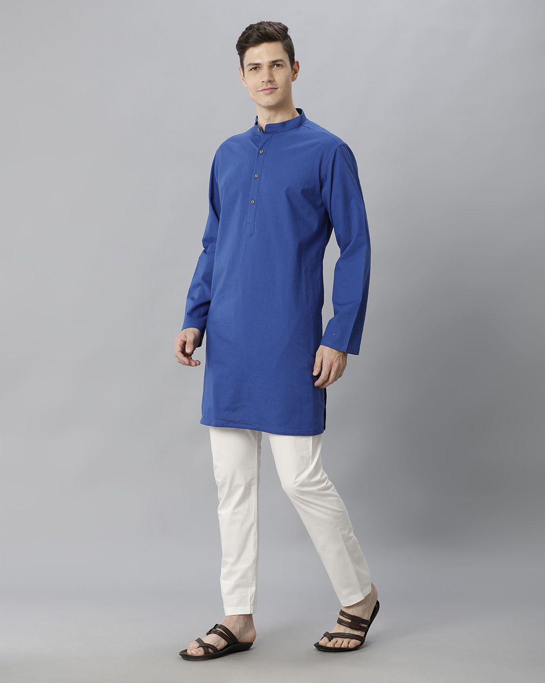 Cavallo By Linen Club Men's Cotton Linen Blue Solid Regular Fit  Kurta