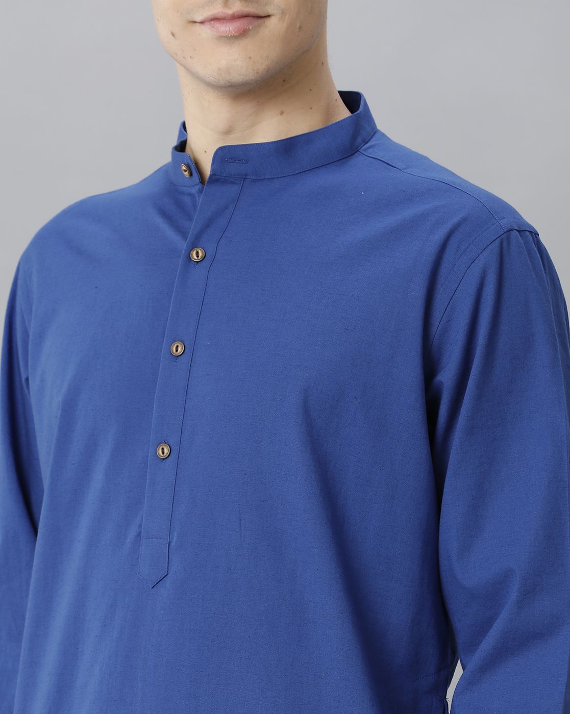 Cavallo By Linen Club Men's Cotton Linen Blue Solid Regular Fit  Kurta